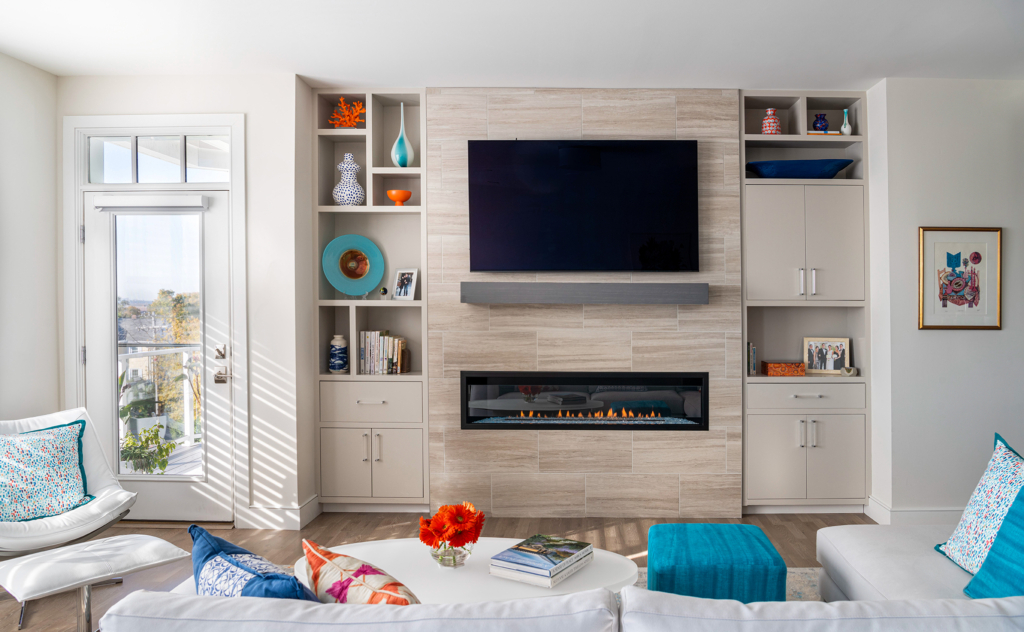 Bright interior design living room in Dover, MA